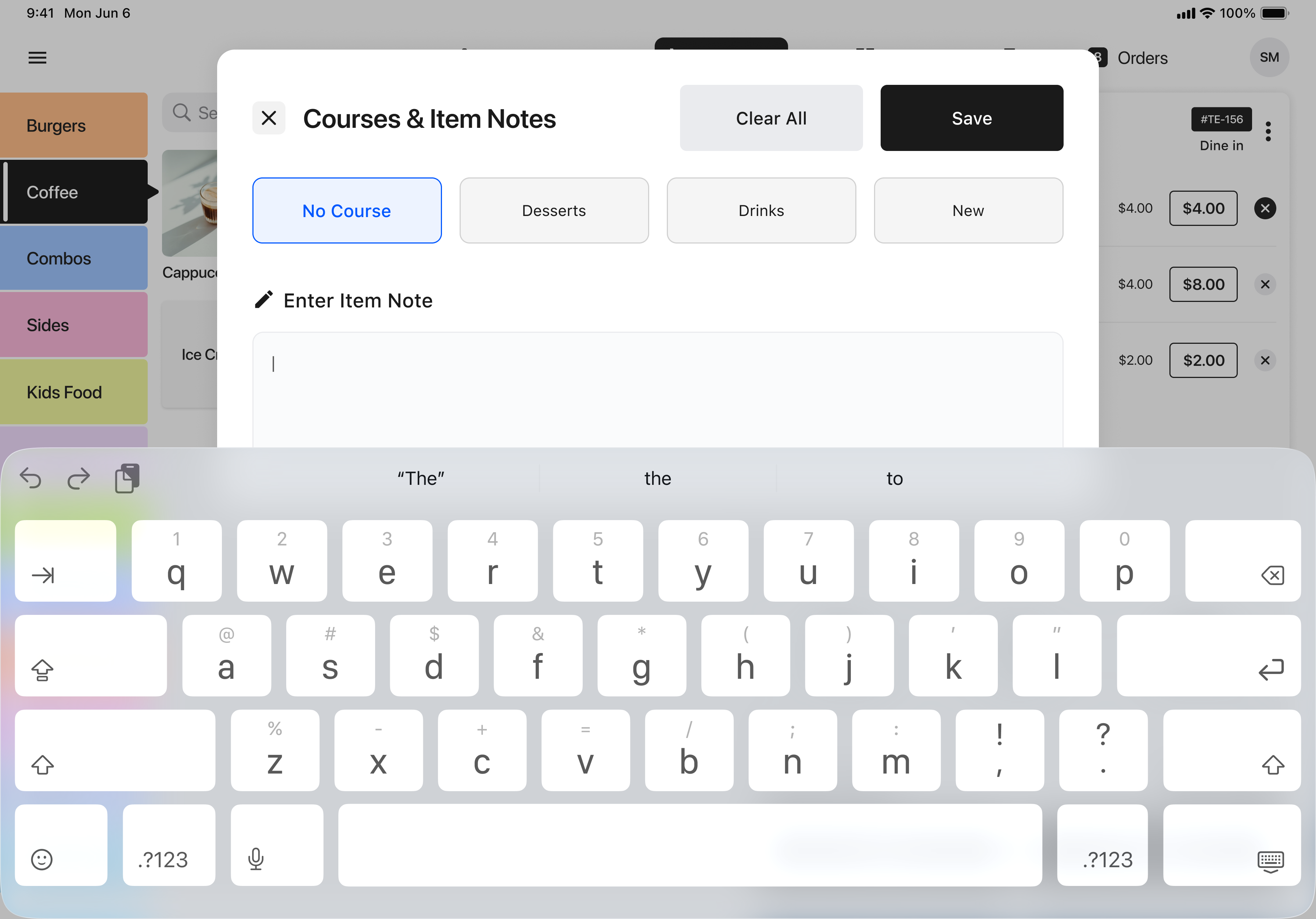 Item notes modal
